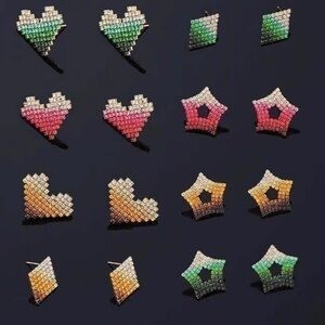 18K GP Gradient color Zircon Heart & Star Earrings